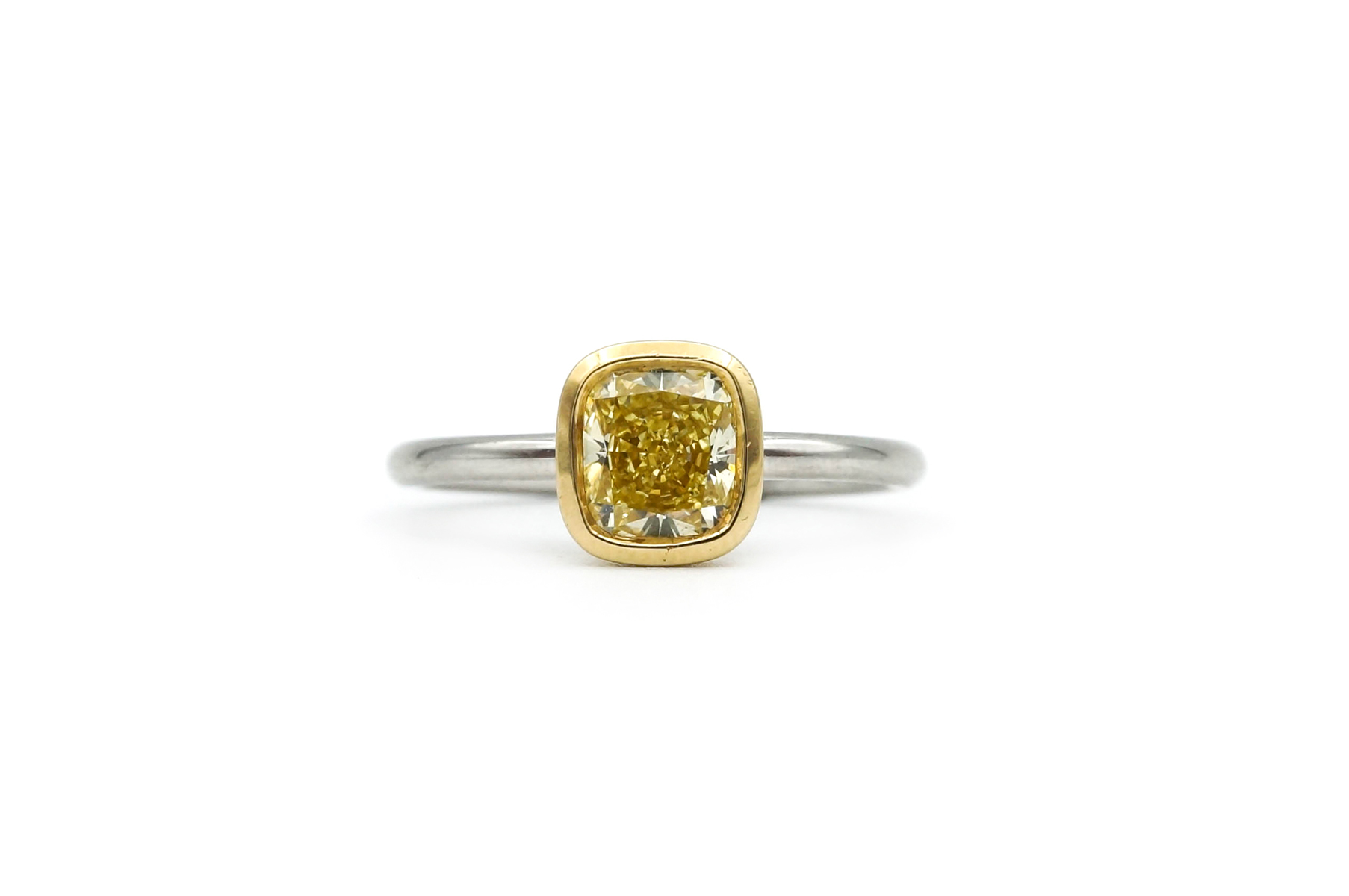 Cushion Cut Fancy Yellow Diamond 18K Gold Platinum Solitaire Tiffany & Co Ring