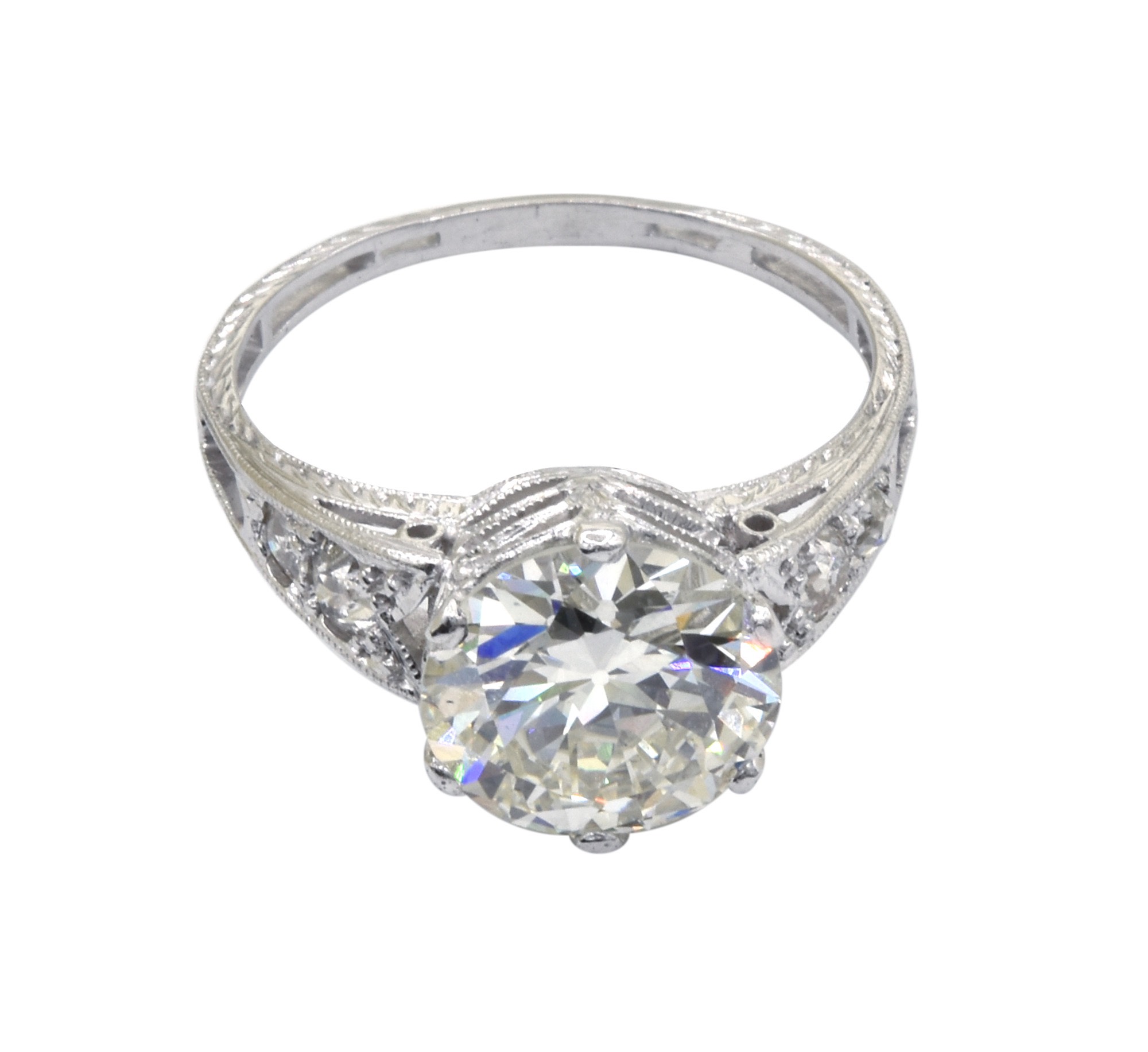 Art Deco 2.55 ct European Cut Diamond Platinum Ring