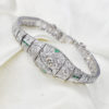 Platinum Art Deco Diamond + Emerald Bracelet - Image 2