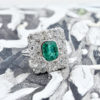 Art Deco Platinum Diamond + Emerald Cocktail Ring - Image 5