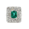 Art Deco Platinum Diamond + Emerald Cocktail Ring