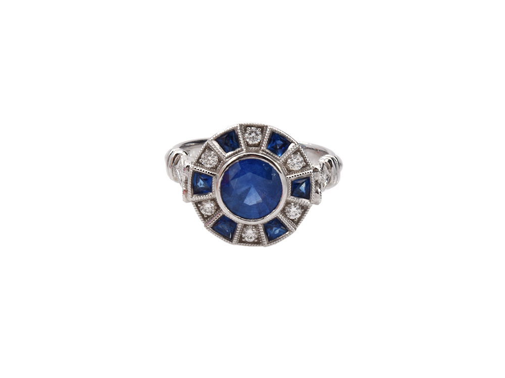 Deco-Style Sapphire + Diamond Ring