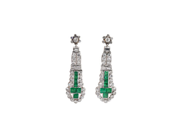 Art Deco Diamond + Emerald Earrings