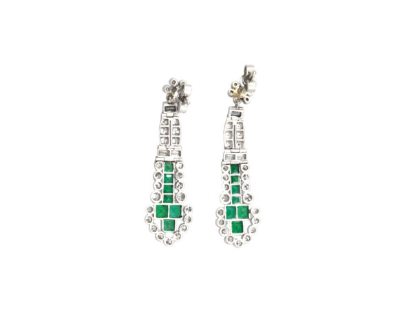 Art Deco Diamond + Emerald Earrings - Image 2