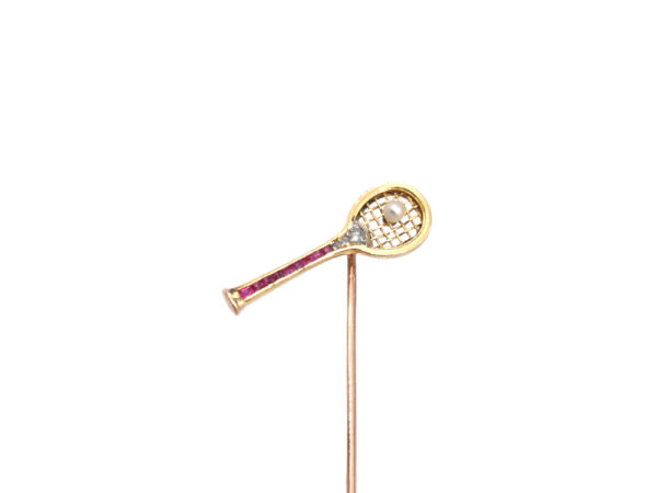 Antique Diamond + Ruby Racket Pin