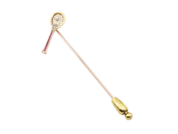 Antique Diamond + Ruby Racket Pin - Image 2