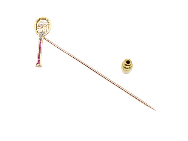 Antique Diamond + Ruby Racket Pin - Image 4