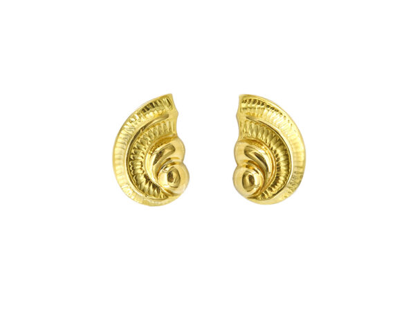 18k Yellow Gold Nautilus Earrings - Image 4