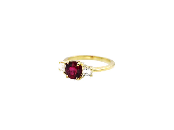 Custom Three Stone Ruby + Diamond Ring - Image 2
