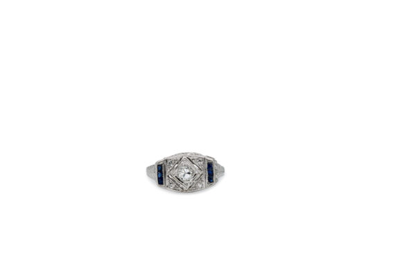 Deco Diamond + Sapphire Ring