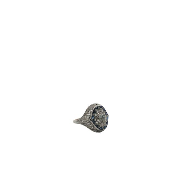 Deco-Style Diamond + Sapphire Ring - Image 4