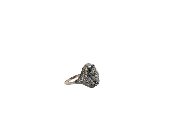 Deco-Style Diamond + Sapphire Ring - Image 2