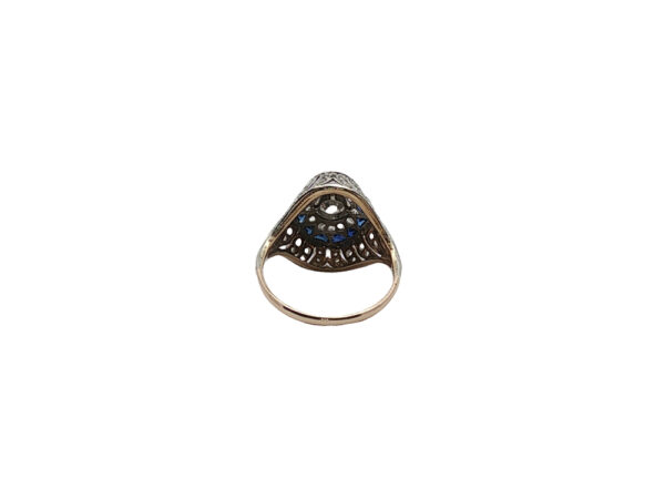 Deco-Style Diamond + Sapphire Ring - Image 3