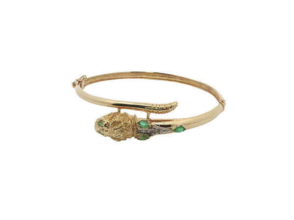 Vintage 18k Yellow Gold Lion Bangle - Image 2
