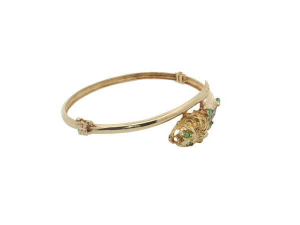 Vintage 18k Yellow Gold Lion Bangle - Image 3