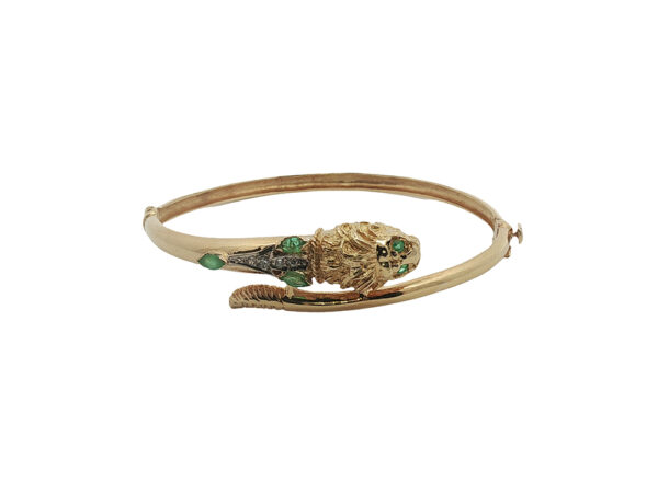 Vintage 18k Yellow Gold Lion Bangle