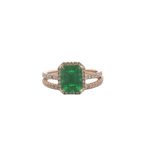 Rose Gold Emerald + Diamond Wedding Set