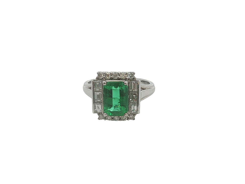 Platinum Emerald + Diamond Ring