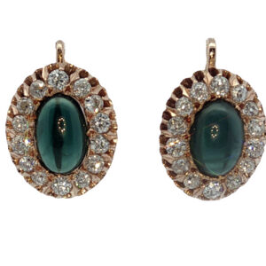 Victorian-Era Sapphire Cabochon + Diamond Earrings