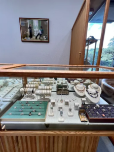 Fine jewelry display case inside the Abercrombie Jewelry showroom near Rollingwood